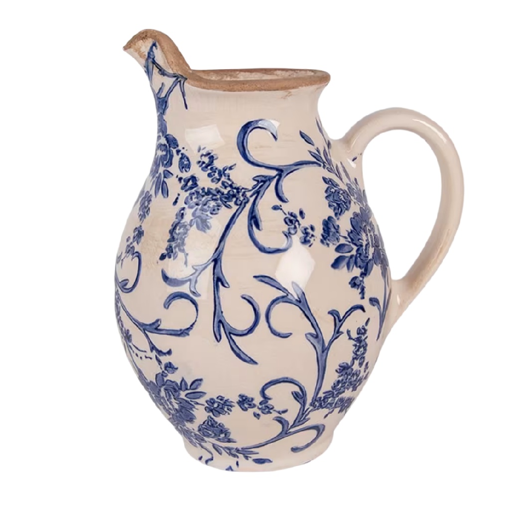 Vase Pichet en Céramique Classique - Motifs Floraux Bleu et Blanc-timberxi