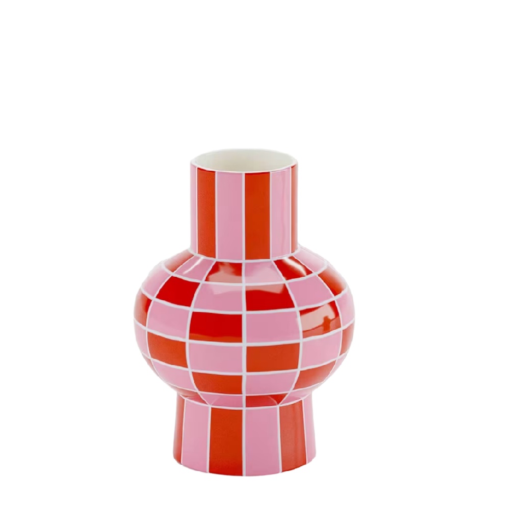 Vase Géométrique "Pop Bulb" - Carreaux Rose et Rouge-timberxi