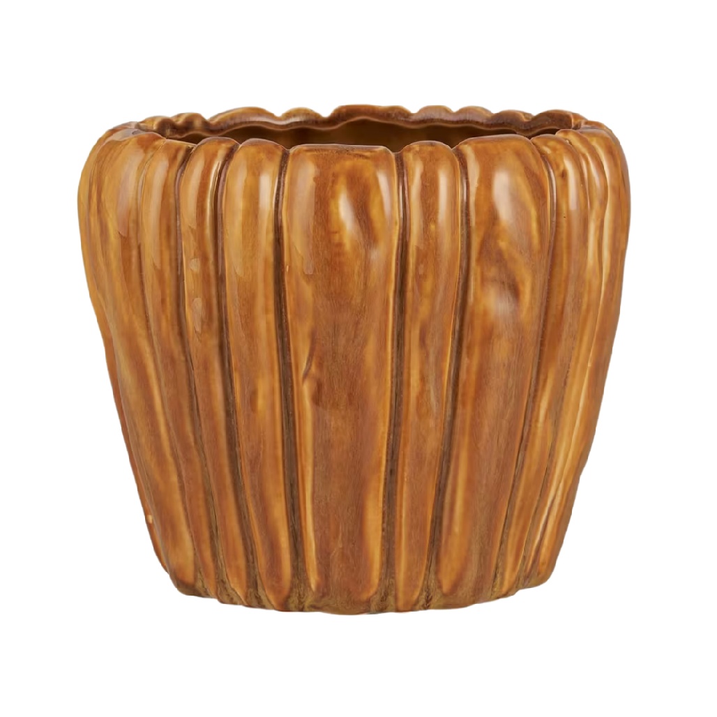 Cache-pot Organique en Céramique Caramel - Texture Cannelée-timberxi
