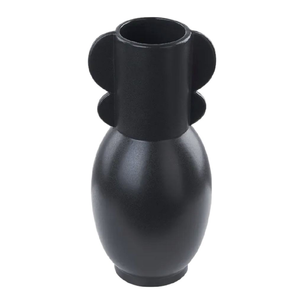 Vase en Céramique Noir Mat à Double Anses Circulaires - Design Moderne Minimaliste-carveera