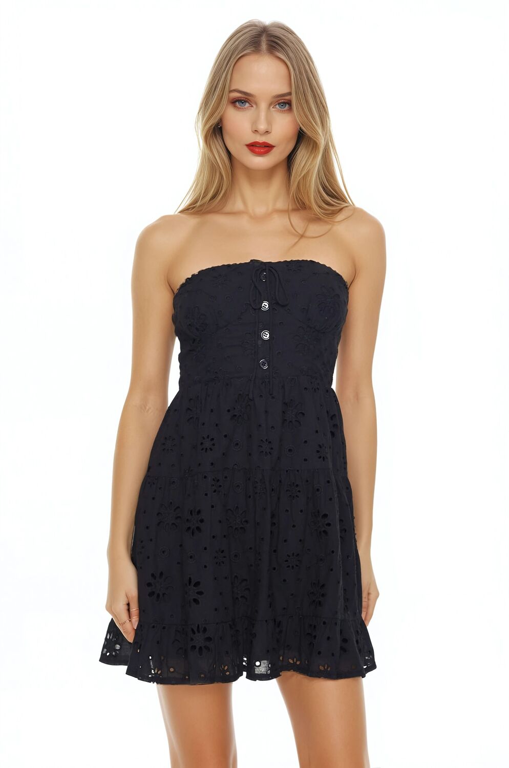 Strapless Eyelet Bustier Mini Dress-Feelings Star