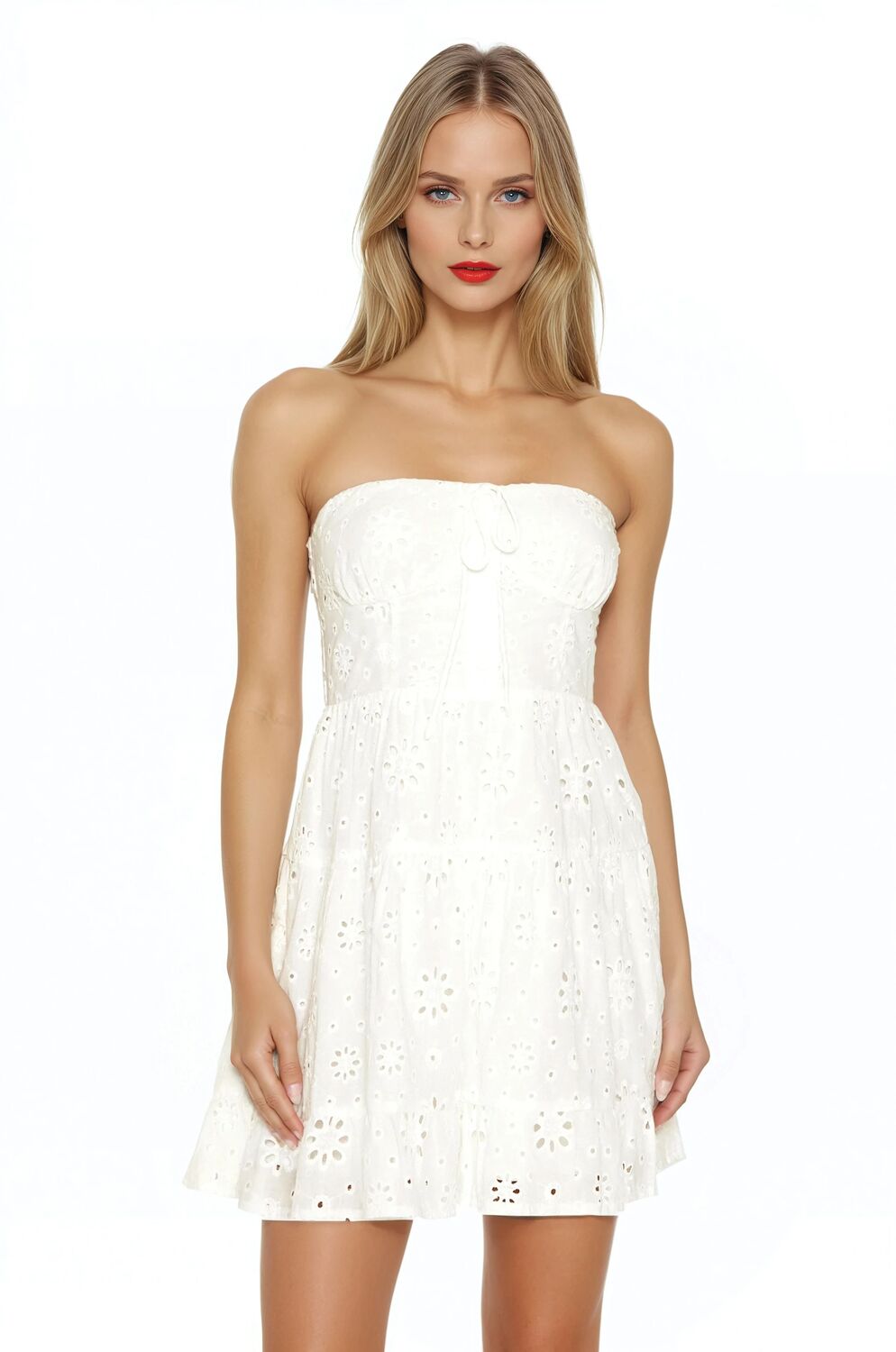 Strapless Eyelet Bustier Mini Dress-Feelings Star