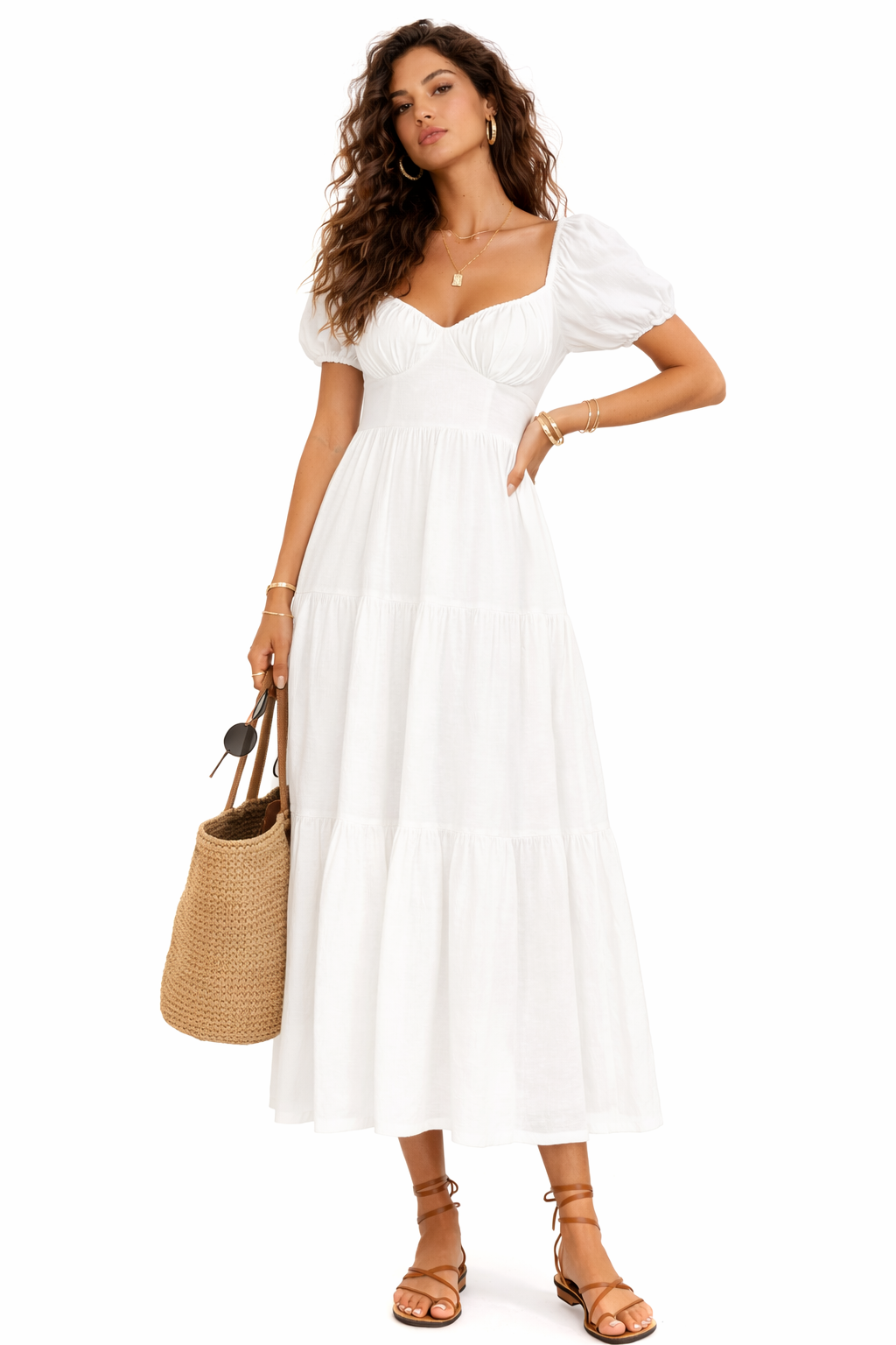 Tiered Puff-Sleeve Maxi Dress-Feelings Star