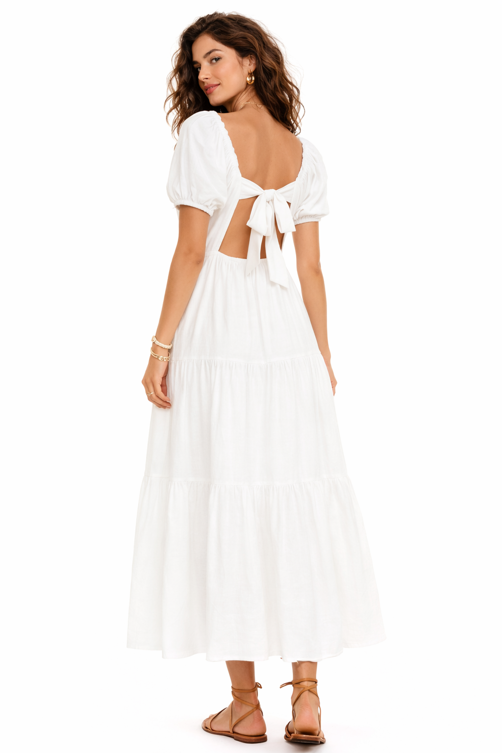 Tiered Puff-Sleeve Maxi Dress-Feelings Star