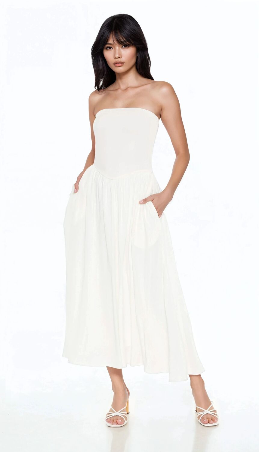 Strapless Fit & Flare Midi Dress-Feelings Star