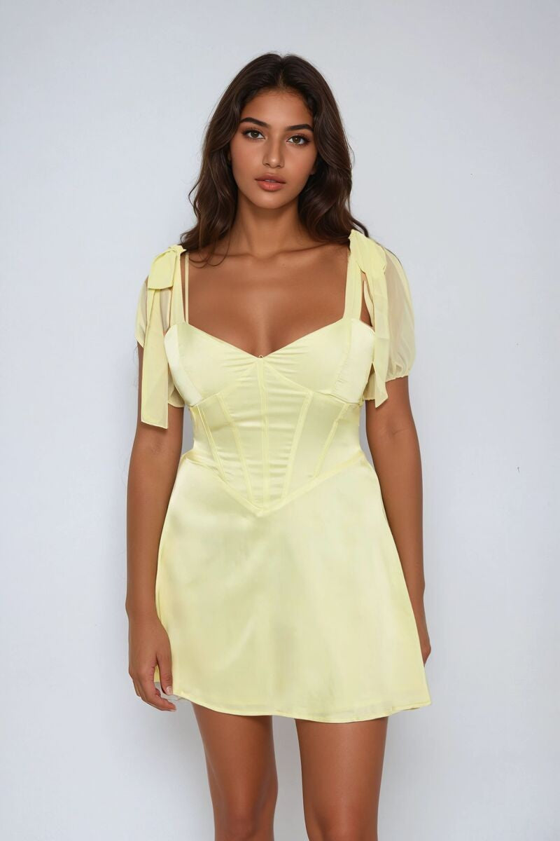 Satin Bow-Strap Corset Mini Dress-Feelings Star