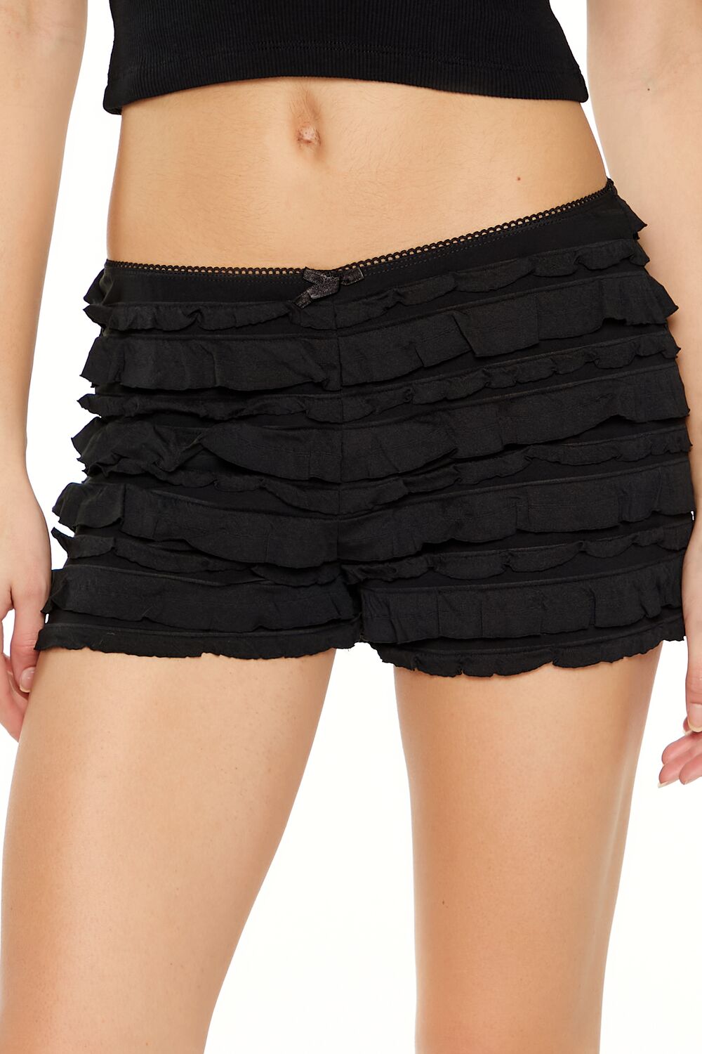 Tiered Ruffle-Trim Bow Shorts-Feelings Star