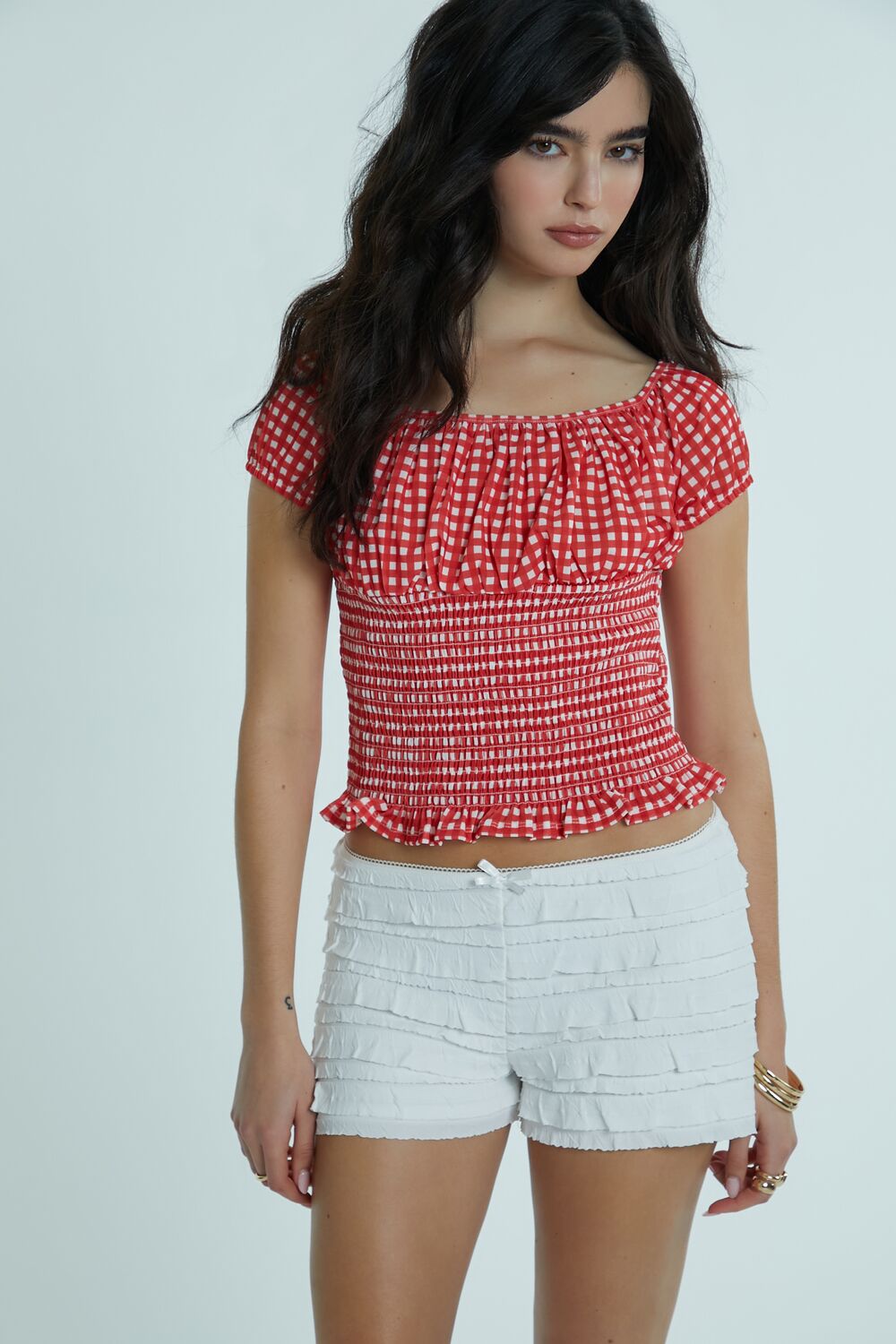 Tiered Ruffle-Trim Bow Shorts-Feelings Star