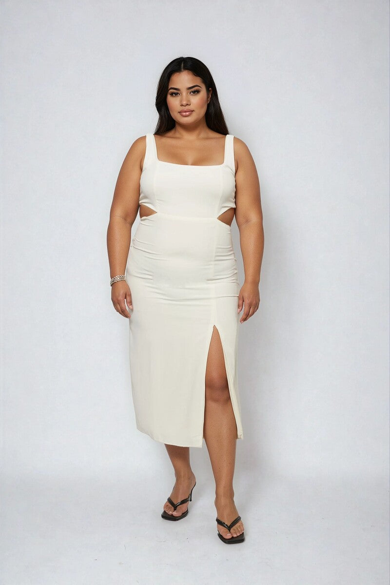 Plus Size Cutout Bodycon Midi Dress-Feelings Star