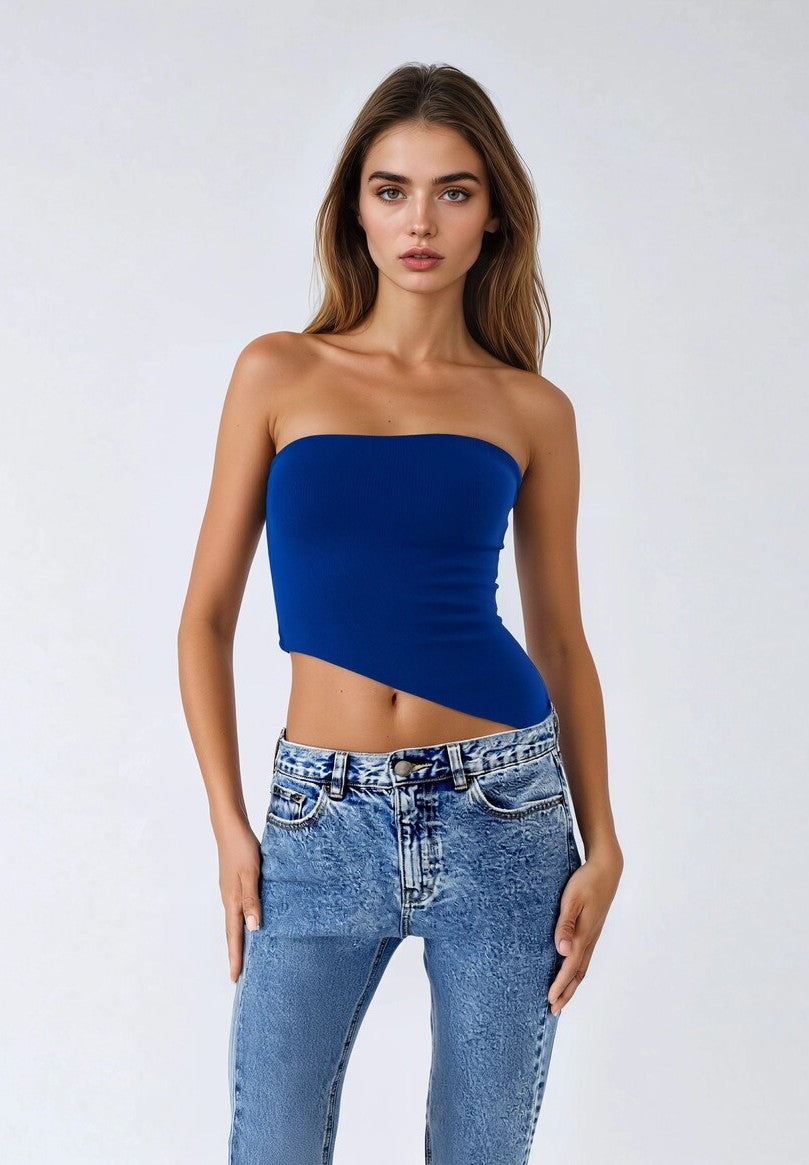 Asymmetrical-Hem Cropped Tube Top-Feelings Star