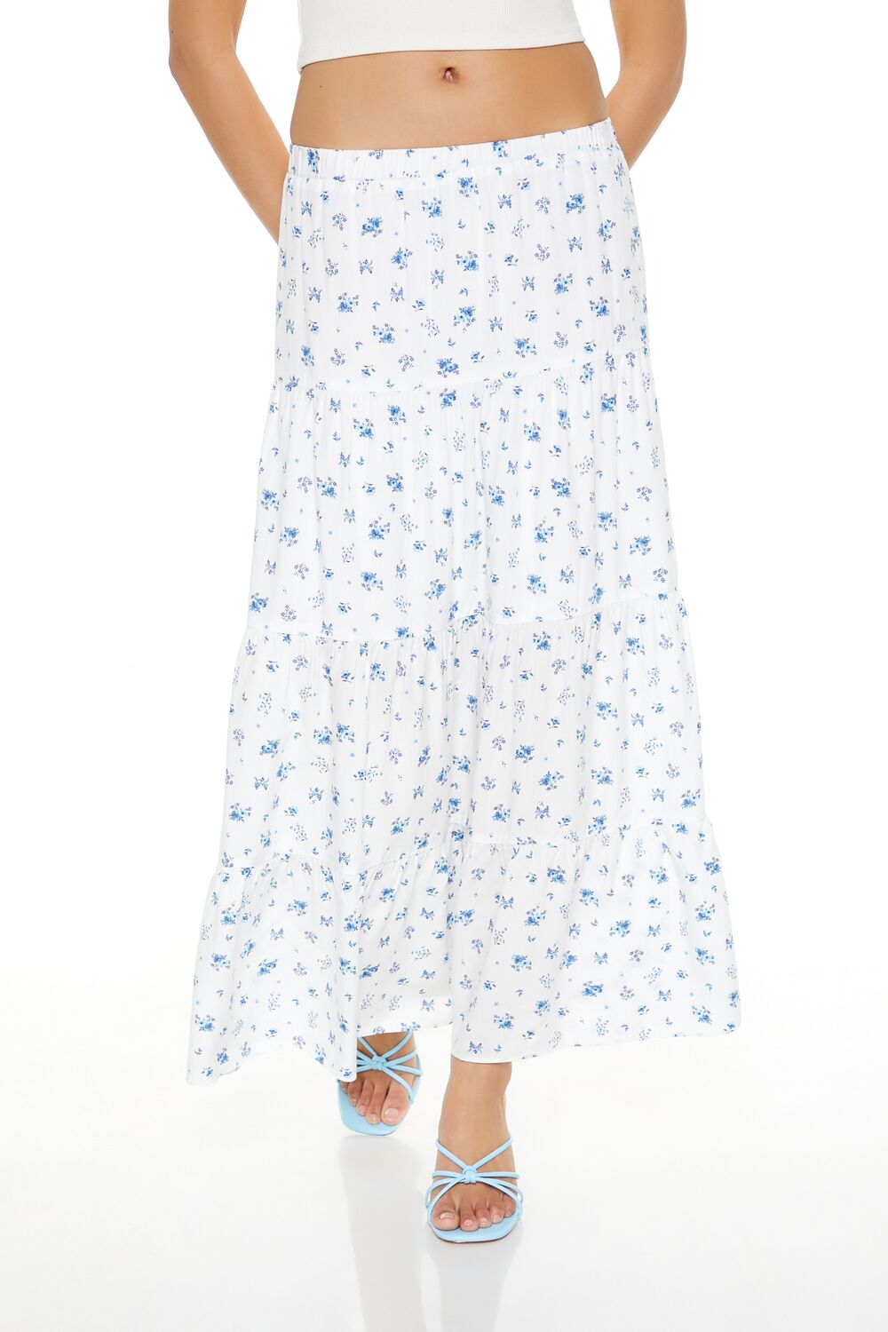 Tiered Floral Print Maxi Skirt-Feelings Star