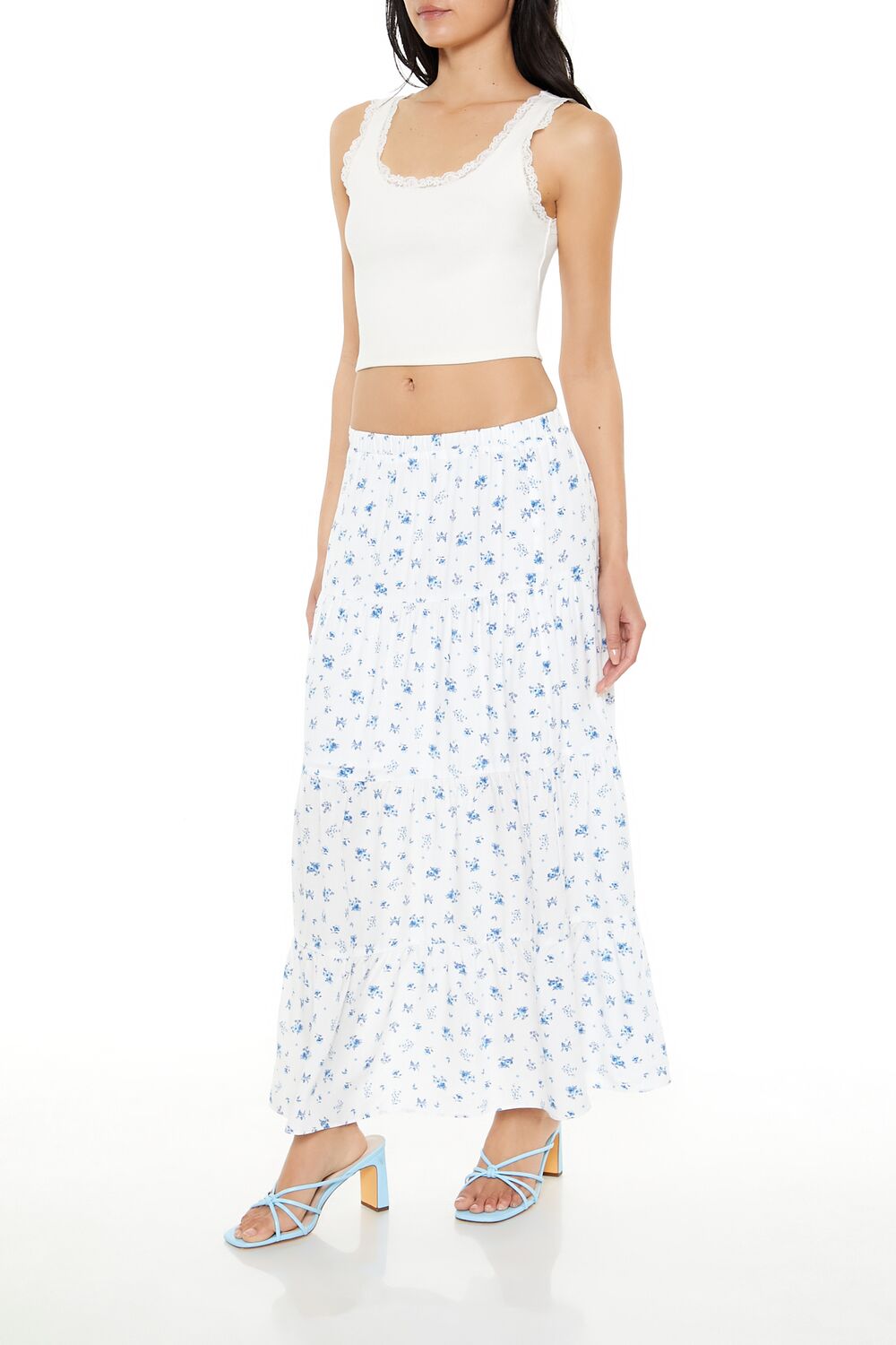 Tiered Floral Print Maxi Skirt-Feelings Star