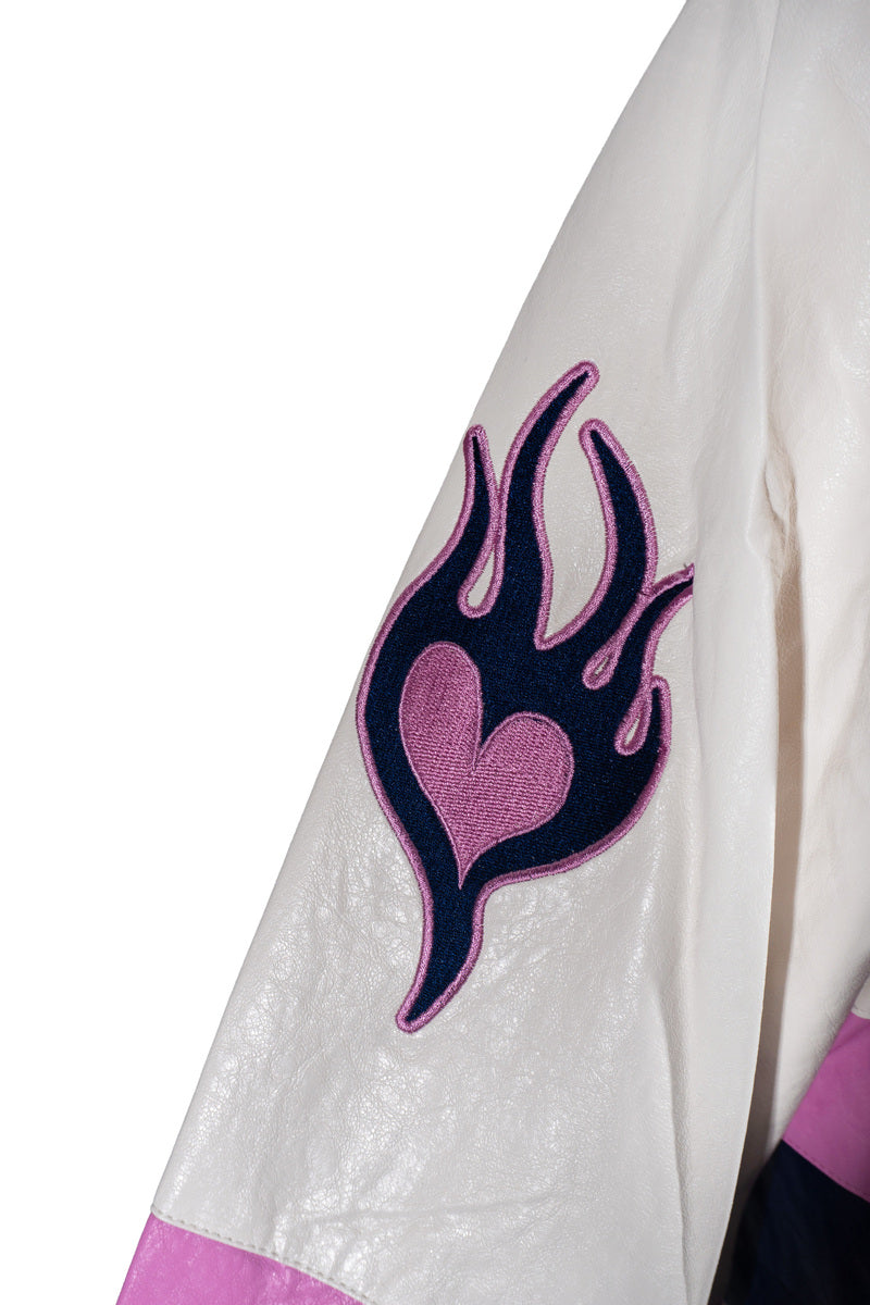 Plus Size Cropped Faux Leather Colorblock Zip-Up Jacket-Feelings Star