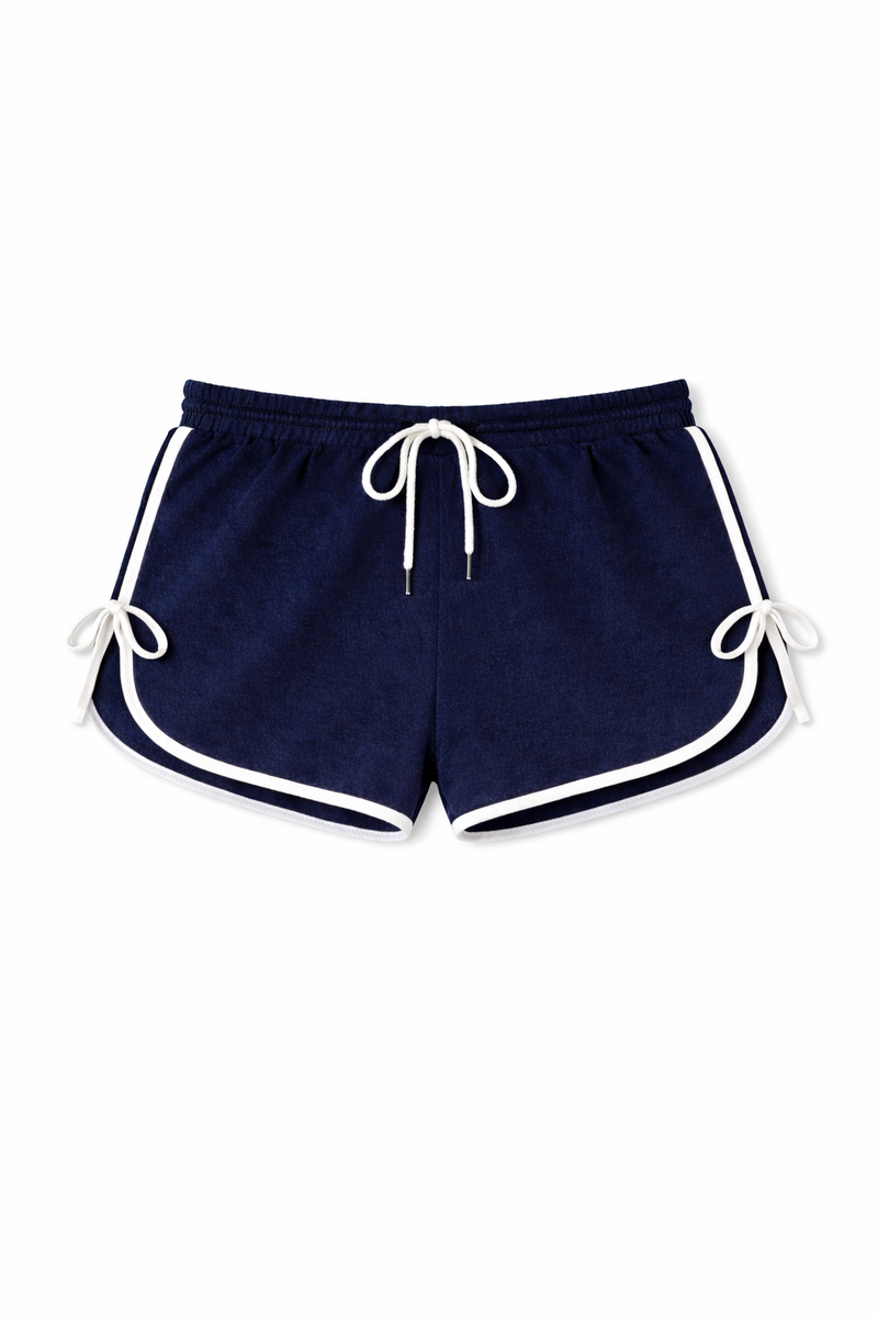 Plus Size Contrast-Trim Tie-Accent Shorts-Feelings Star