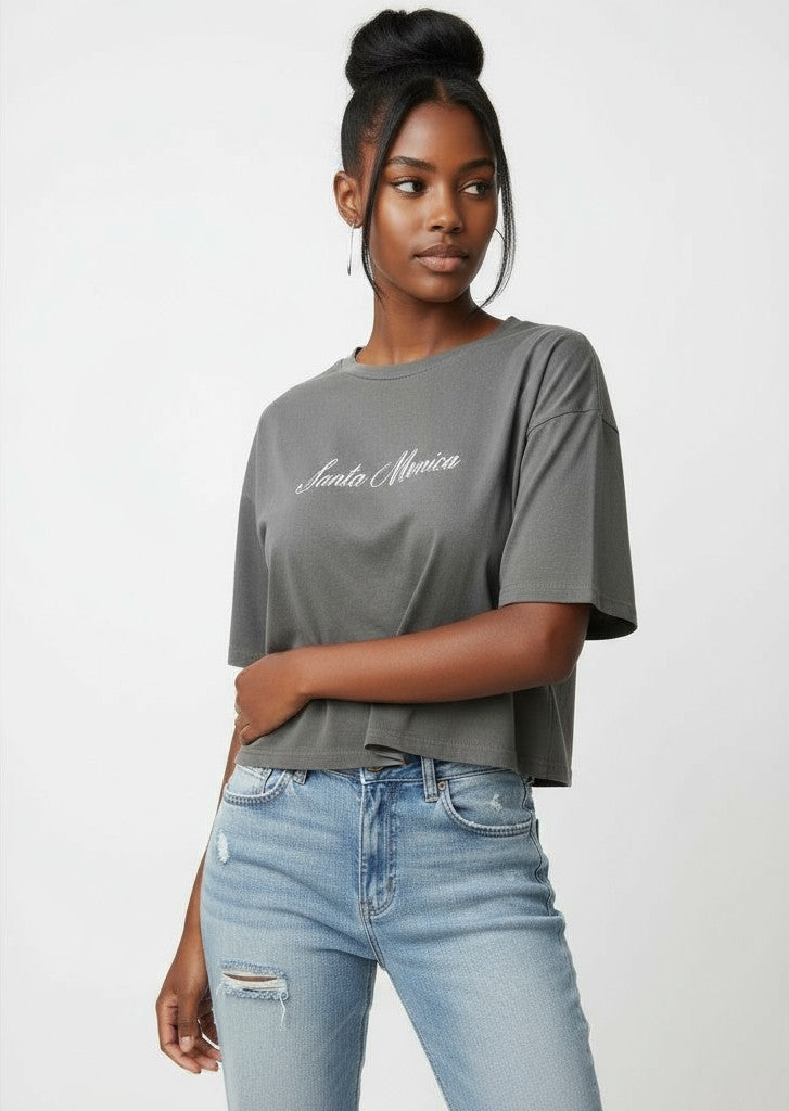 Santa Monica Boxy Cropped Tee-Feelings Star