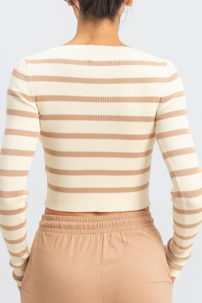 Striped Boatneck Cropped Sweater-Feelings Star