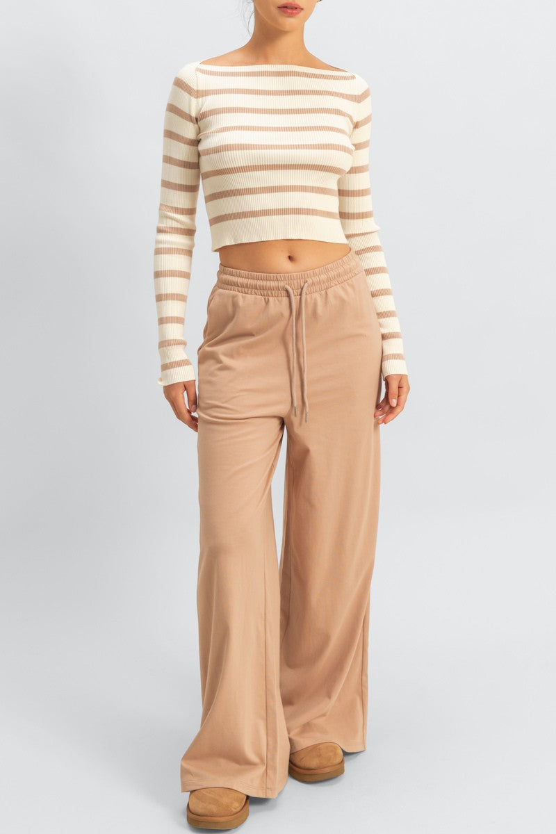 Striped Boatneck Cropped Sweater-Feelings Star