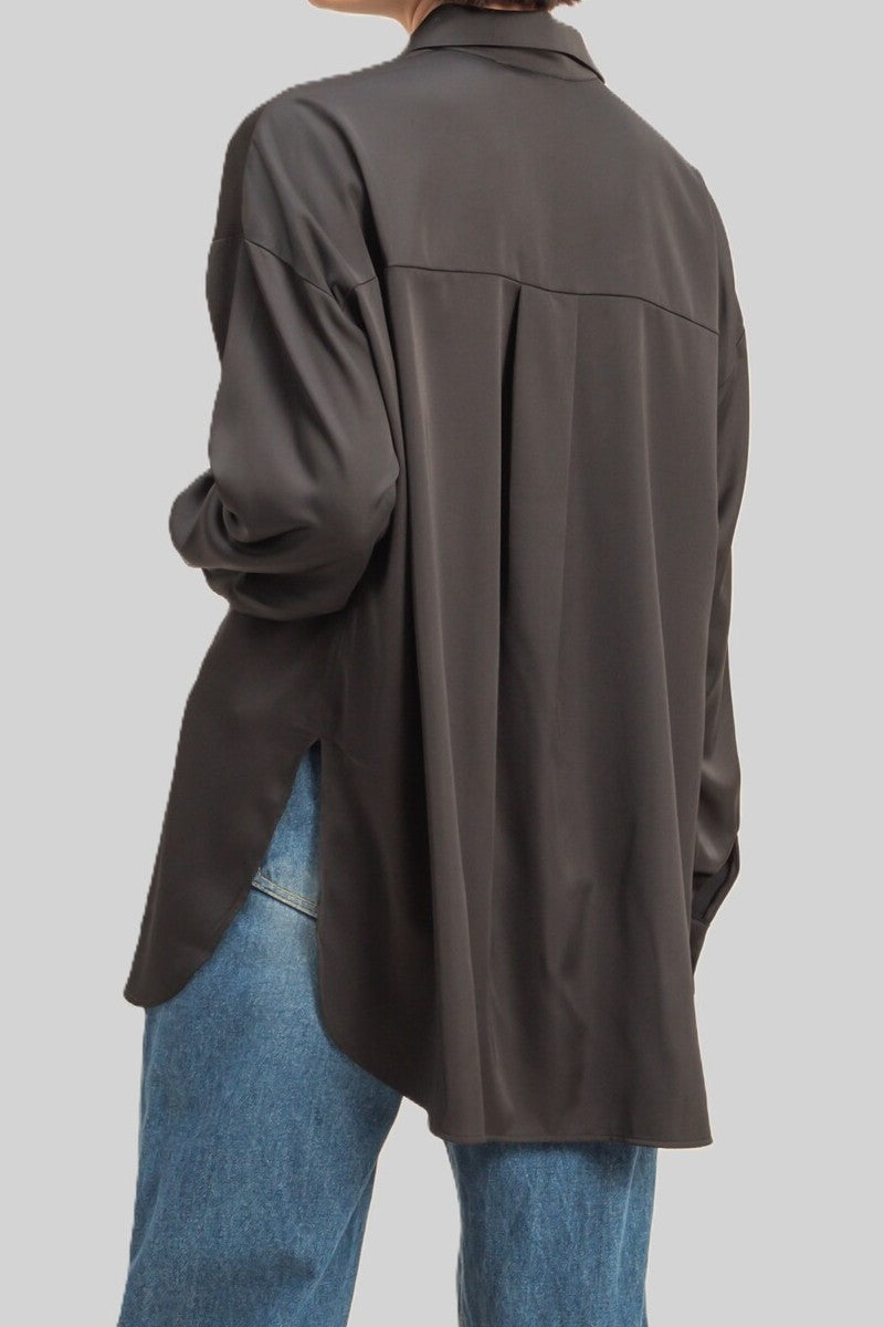 Oversized Satin Button-Up Shirt-Feelings Star