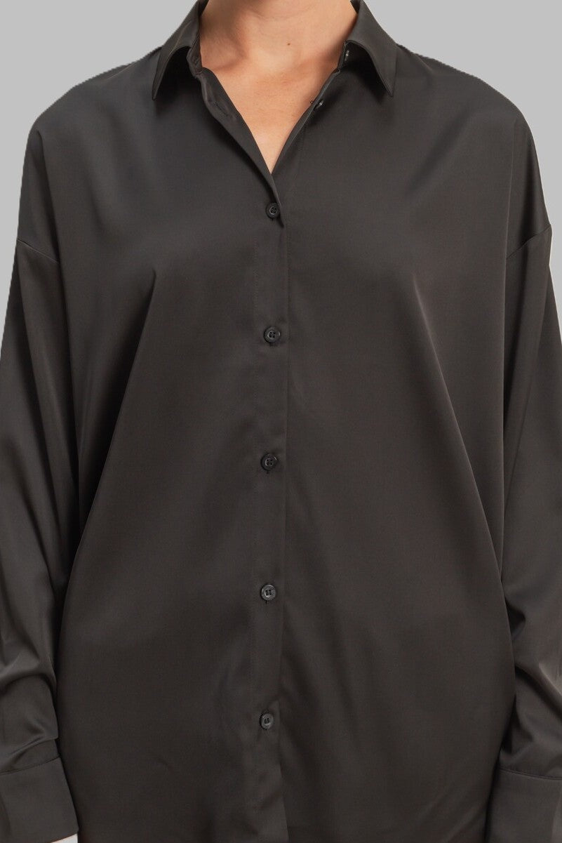 Oversized Satin Button-Up Shirt-Feelings Star