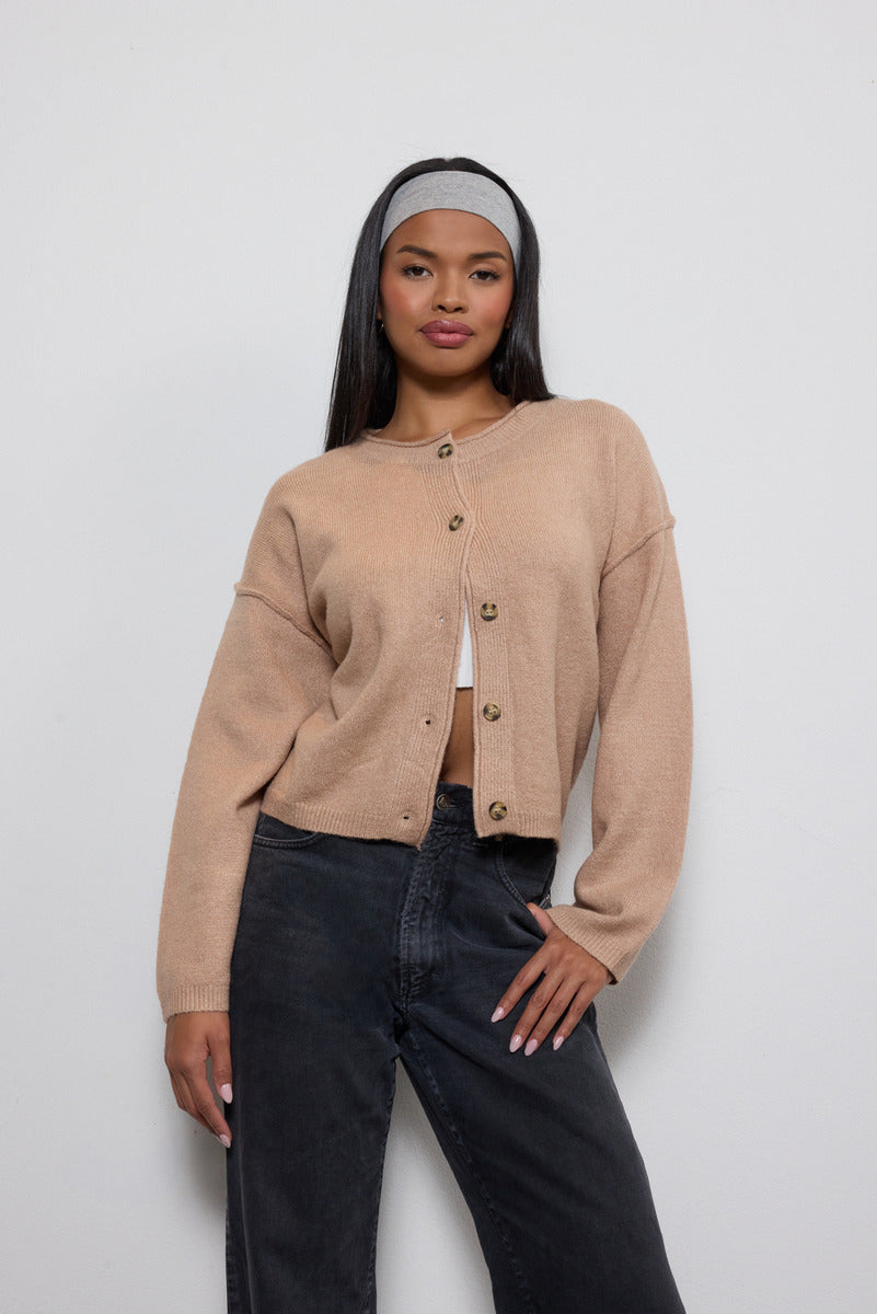 Button-Front Knit Cardigan-Feelings Star