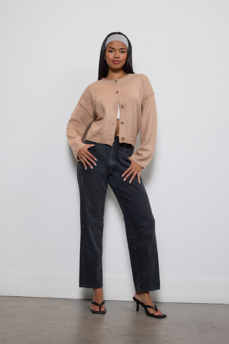 Button-Front Knit Cardigan-Feelings Star