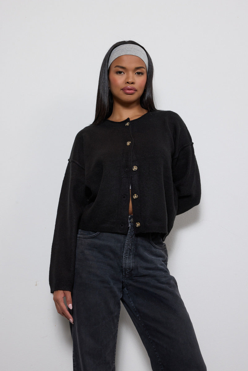 Button-Front Knit Cardigan-Feelings Star