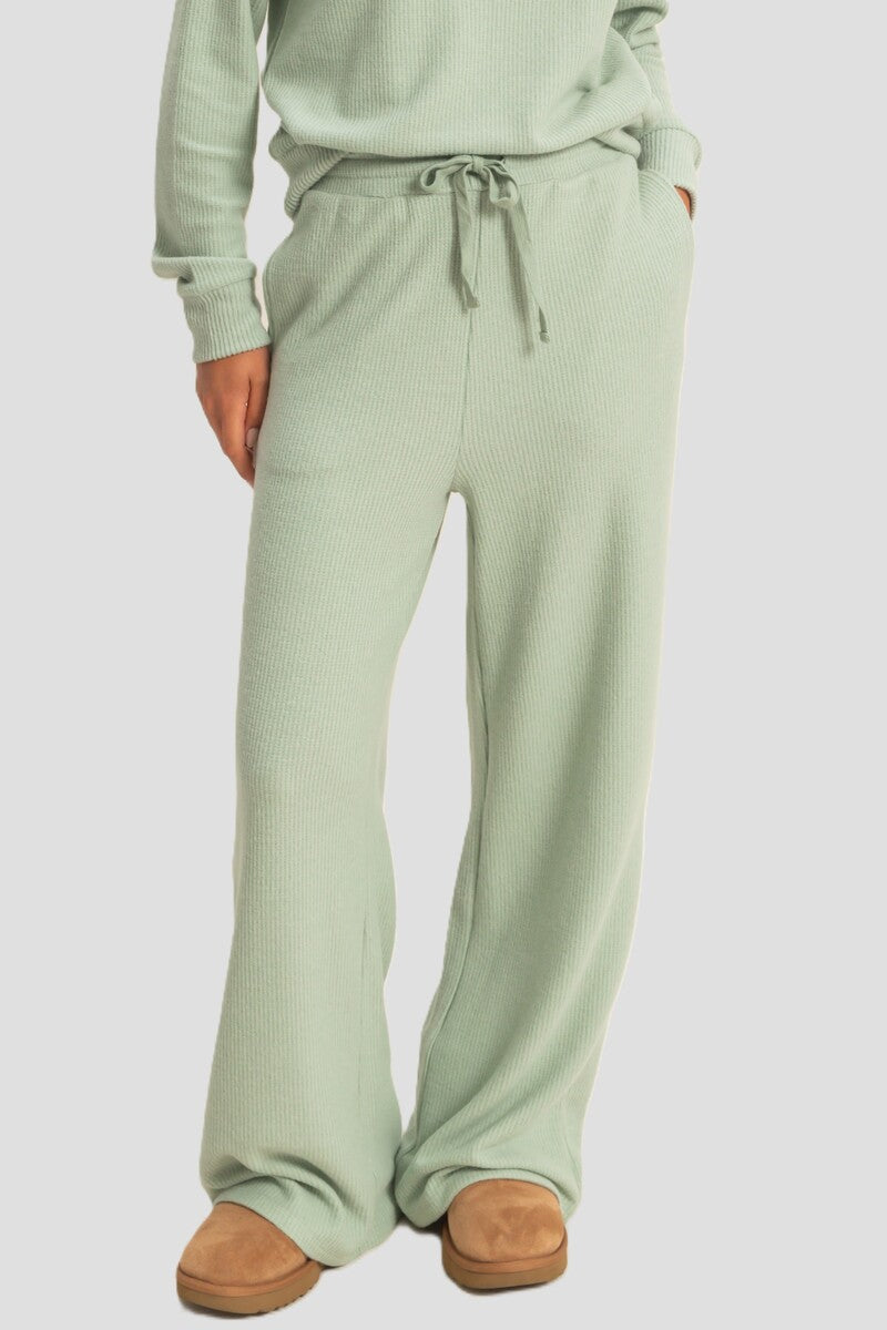 Waffle Knit Wide-Leg Pants-Feelings Star