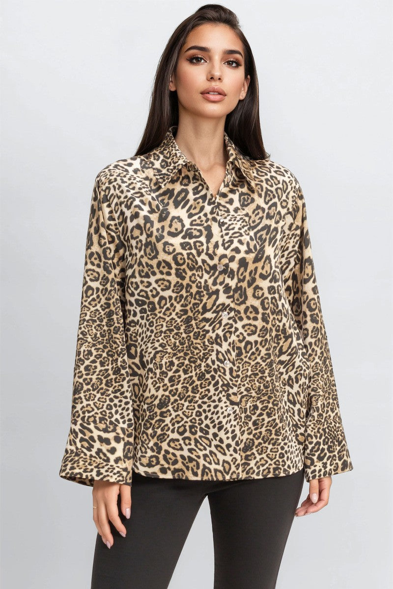 Satin Leopard Print Shirt-Feelings Star