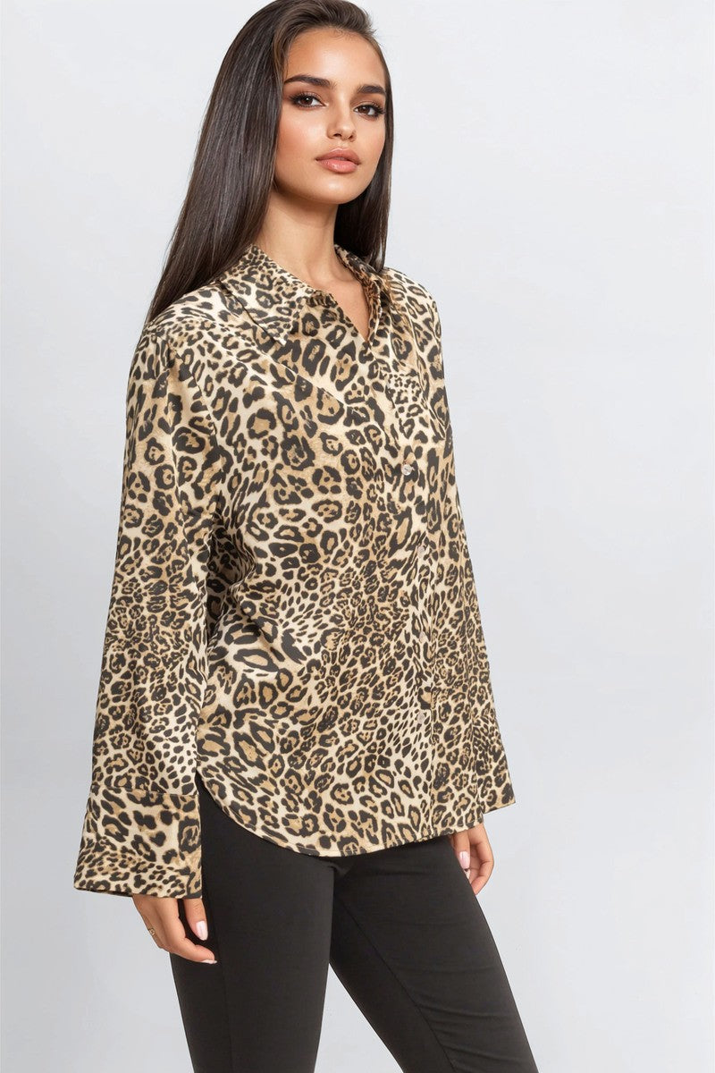 Satin Leopard Print Shirt-Feelings Star