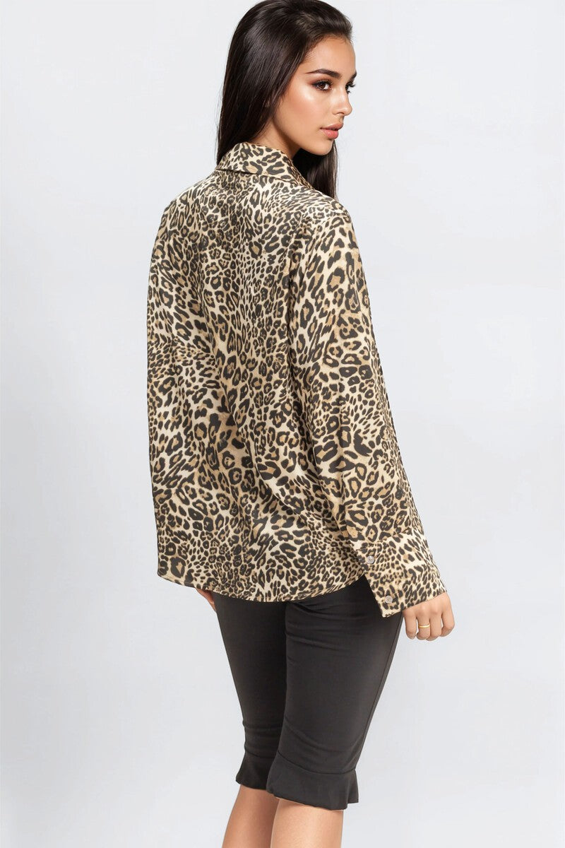 Satin Leopard Print Shirt-Feelings Star