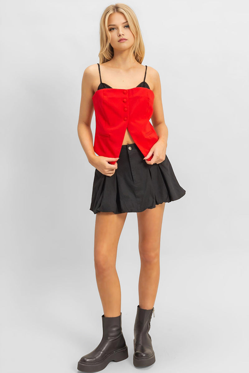 Twill Pleated Balloon Mini Skirt-Feelings Star