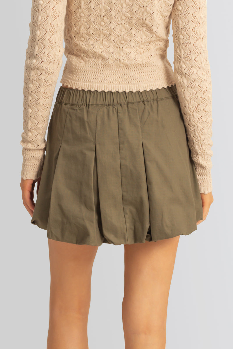 Twill Pleated Balloon Mini Skirt-Feelings Star