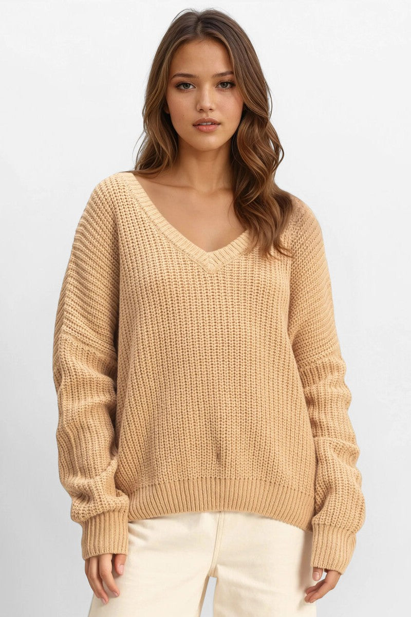 V-Neck Knit Sweater-Feelings Star