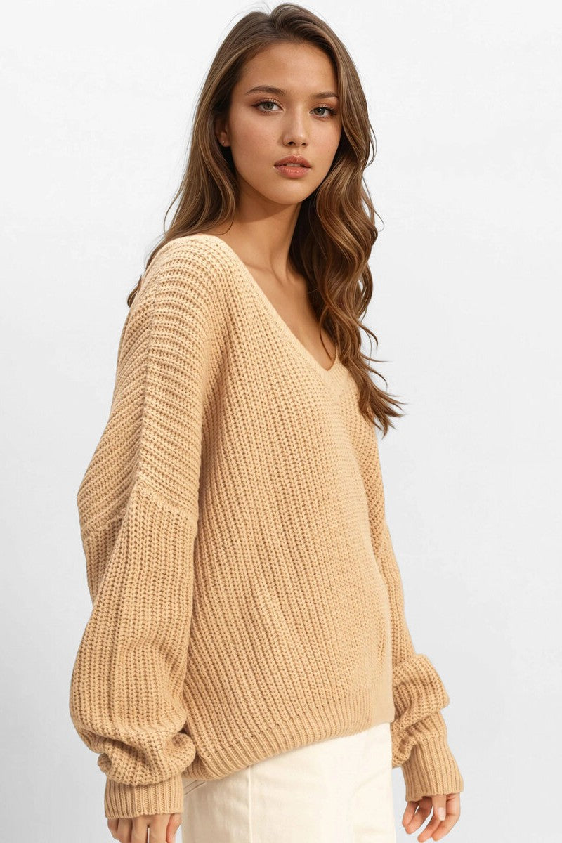 V-Neck Knit Sweater-Feelings Star