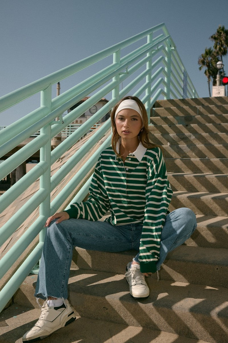 Striped Oversized Rugby Shirt-Feelings Star