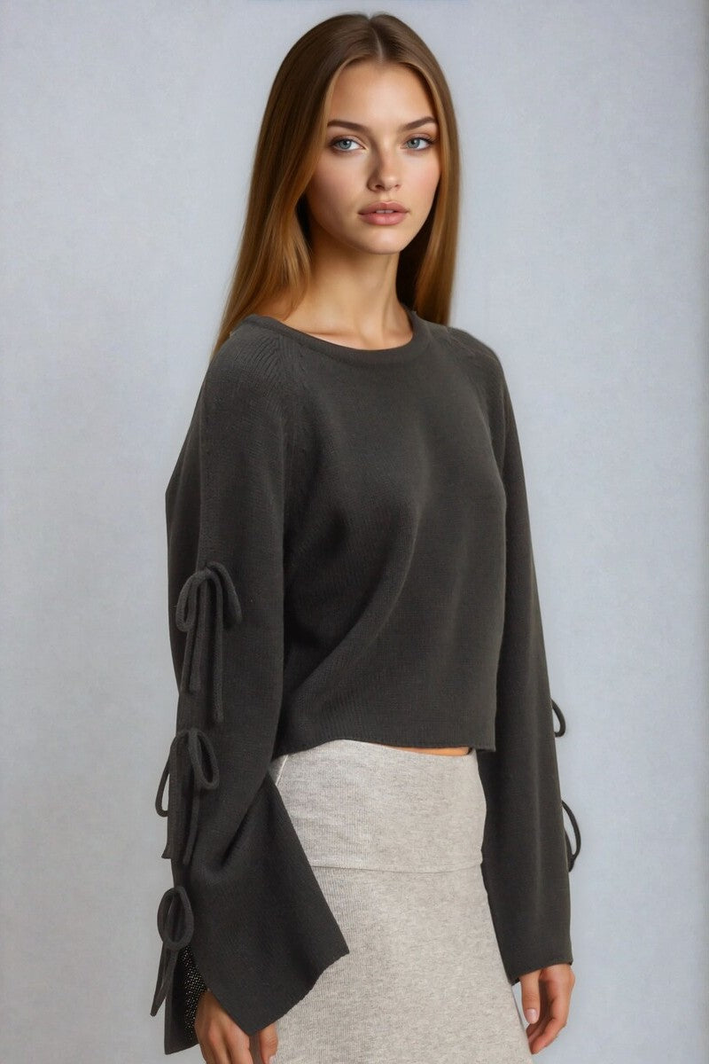 Tie-Sleeve Cropped Sweater Top-Feelings Star
