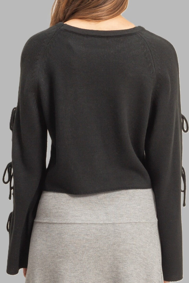 Tie-Sleeve Cropped Sweater Top-Feelings Star