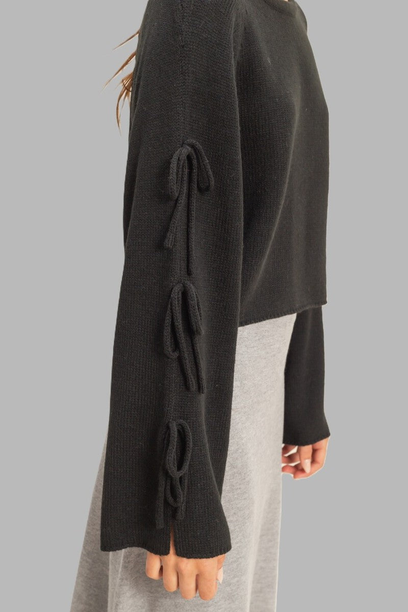 Tie-Sleeve Cropped Sweater Top-Feelings Star