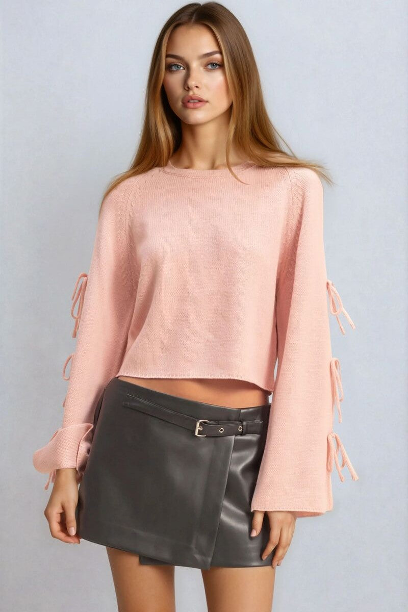 Tie-Sleeve Cropped Sweater Top-Feelings Star