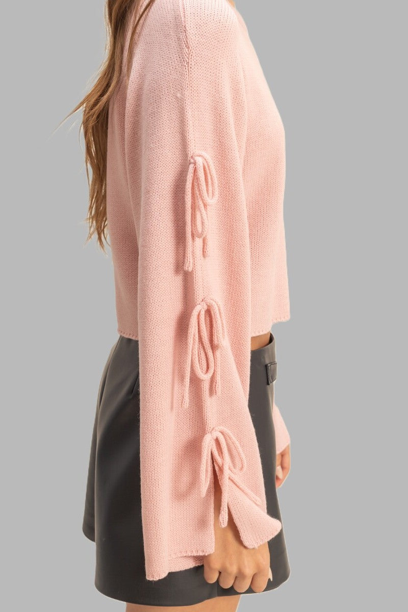 Tie-Sleeve Cropped Sweater Top-Feelings Star
