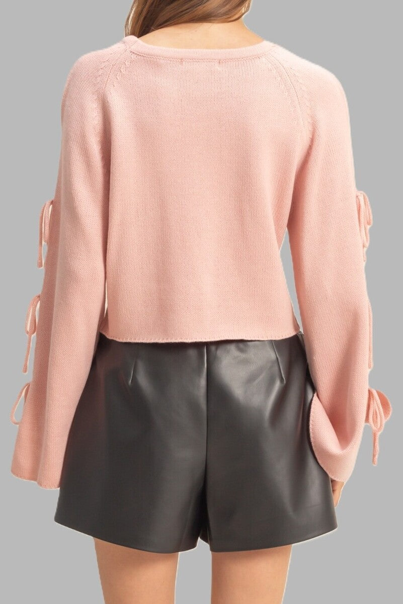 Tie-Sleeve Cropped Sweater Top-Feelings Star
