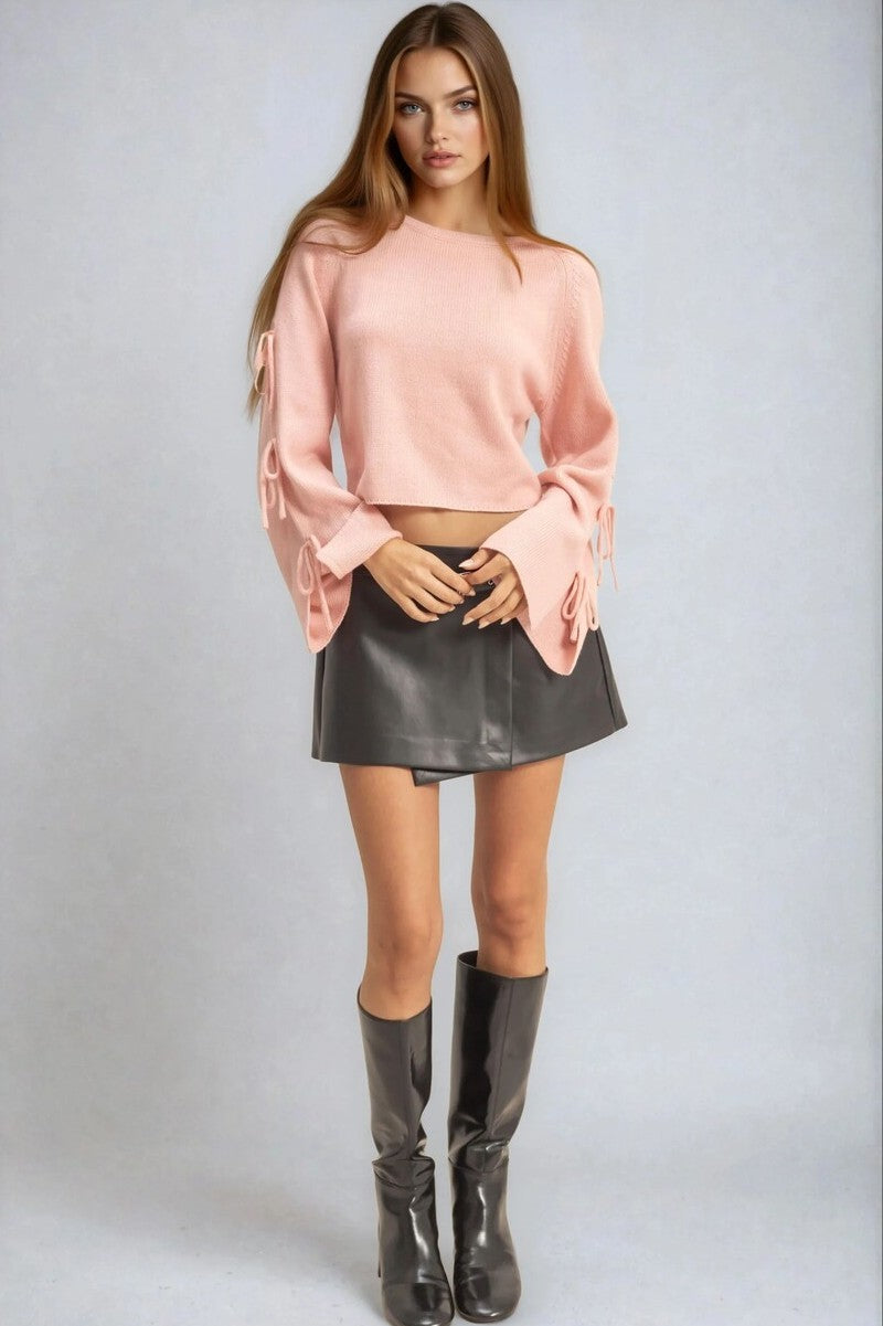 Tie-Sleeve Cropped Sweater Top-Feelings Star