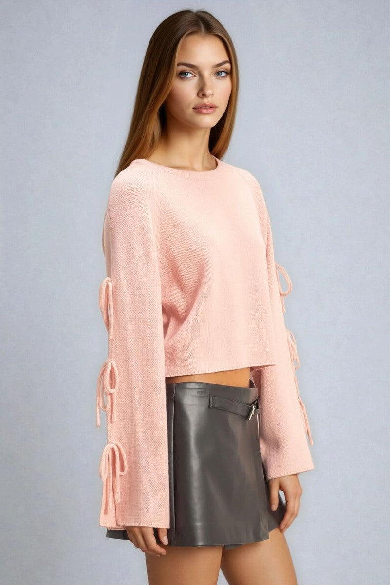 Tie-Sleeve Cropped Sweater Top-Feelings Star