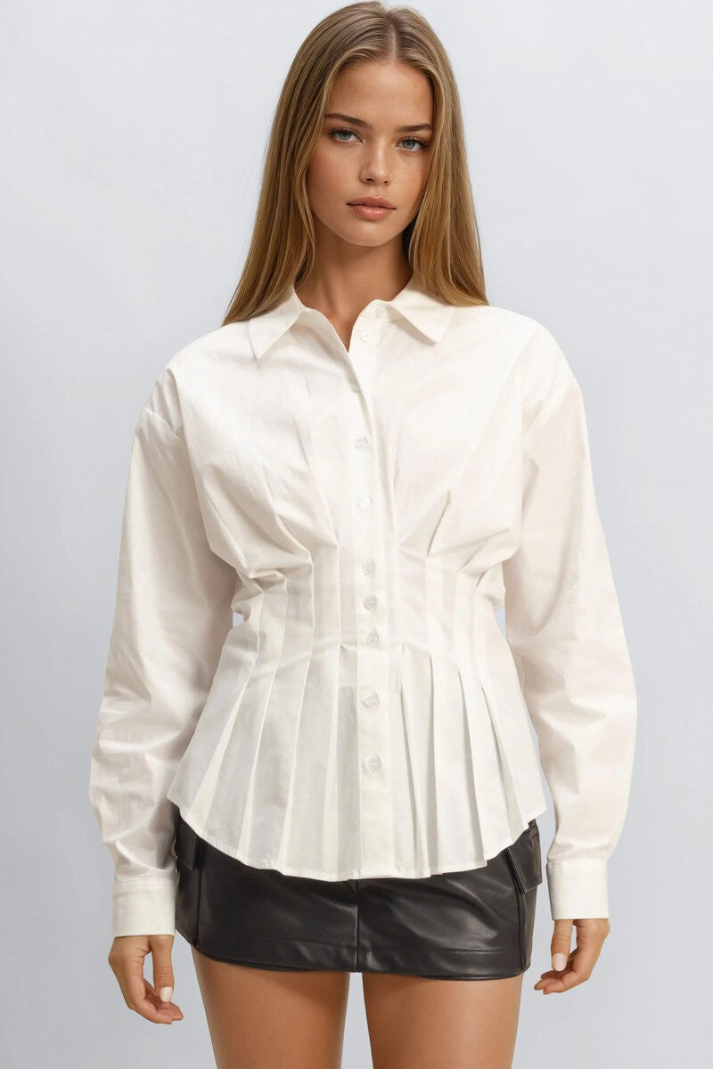 Pleated Poplin Peplum Shirt-Feelings Star