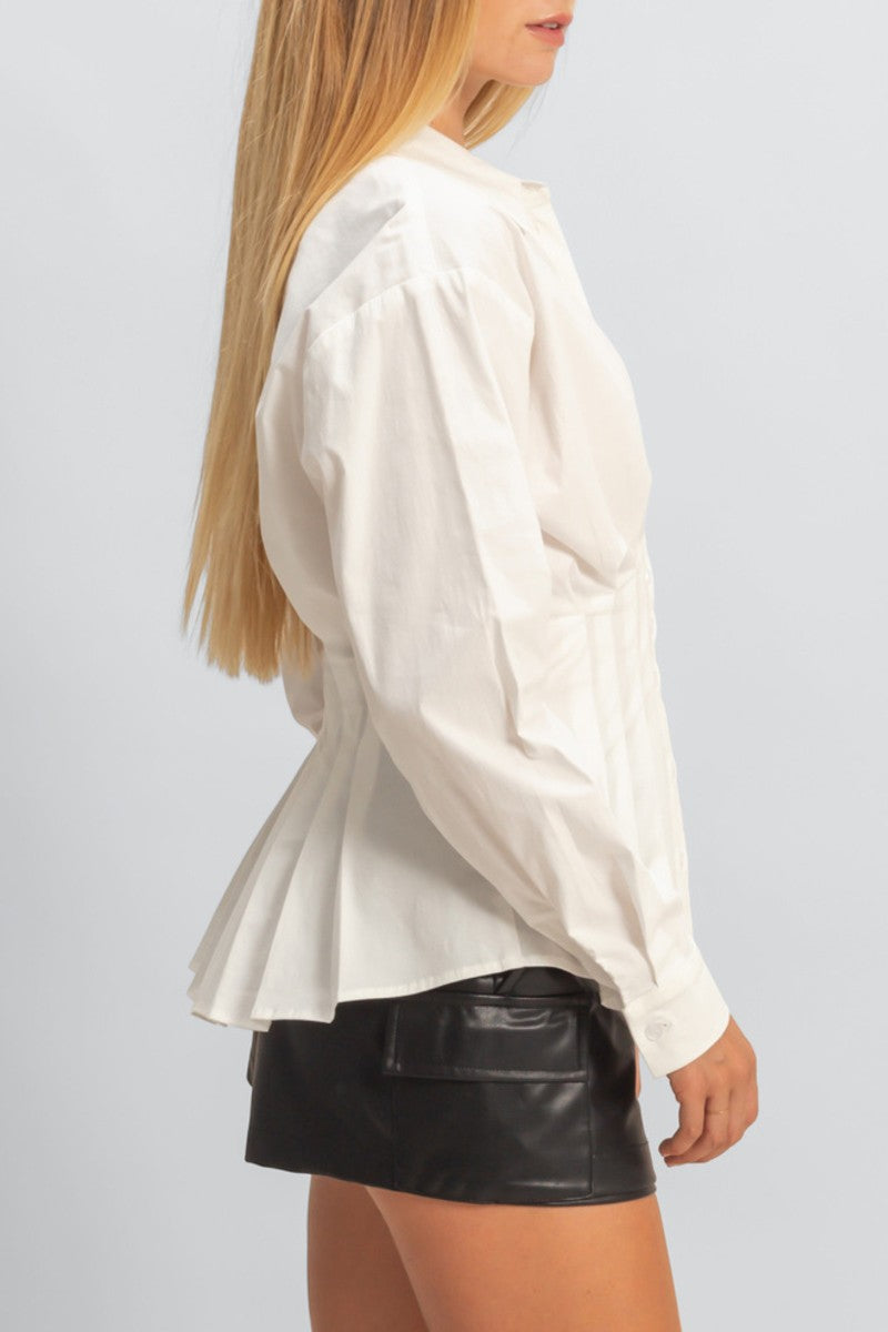 Pleated Poplin Peplum Shirt-Feelings Star