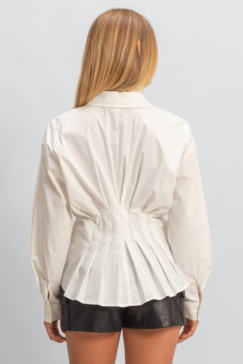Pleated Poplin Peplum Shirt-Feelings Star