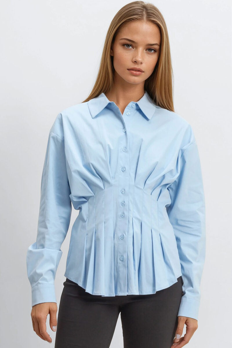 Pleated Poplin Peplum Shirt-Feelings Star