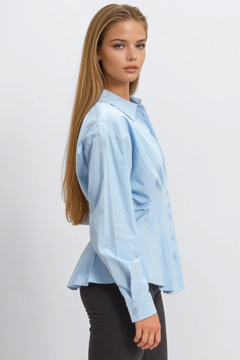 Pleated Poplin Peplum Shirt-Feelings Star