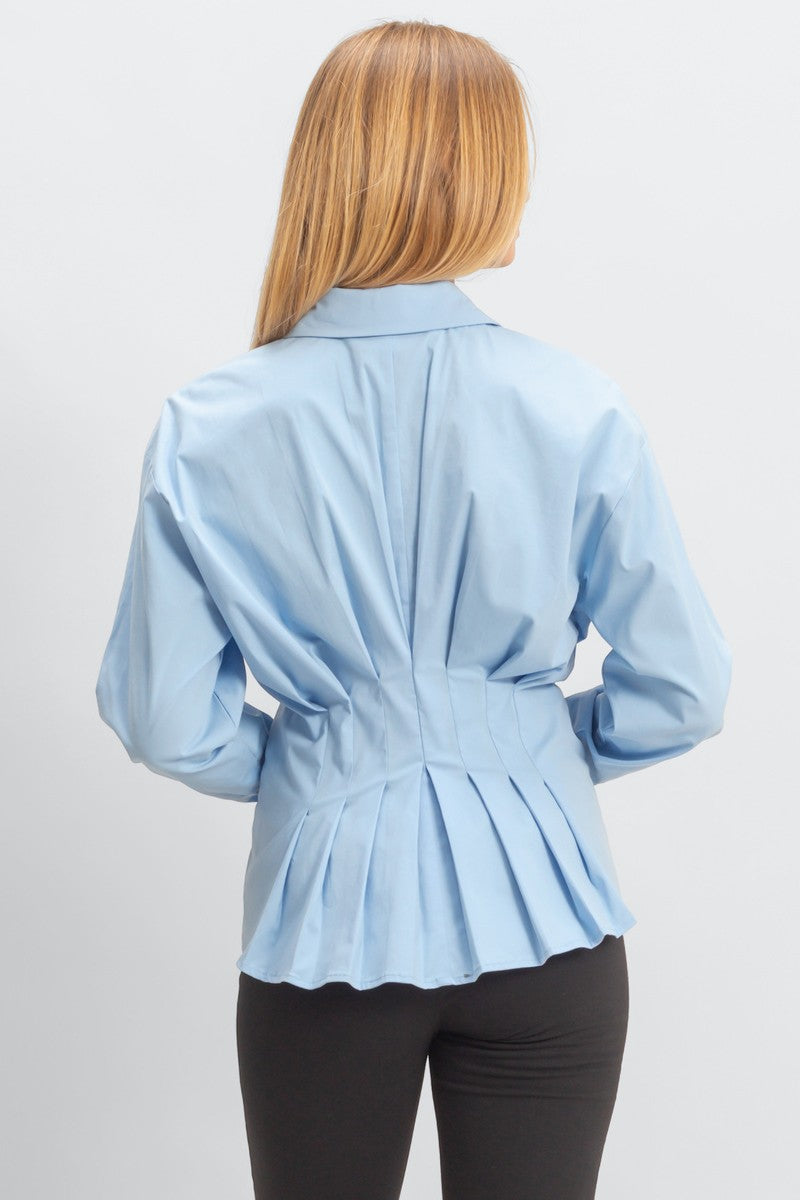 Pleated Poplin Peplum Shirt-Feelings Star