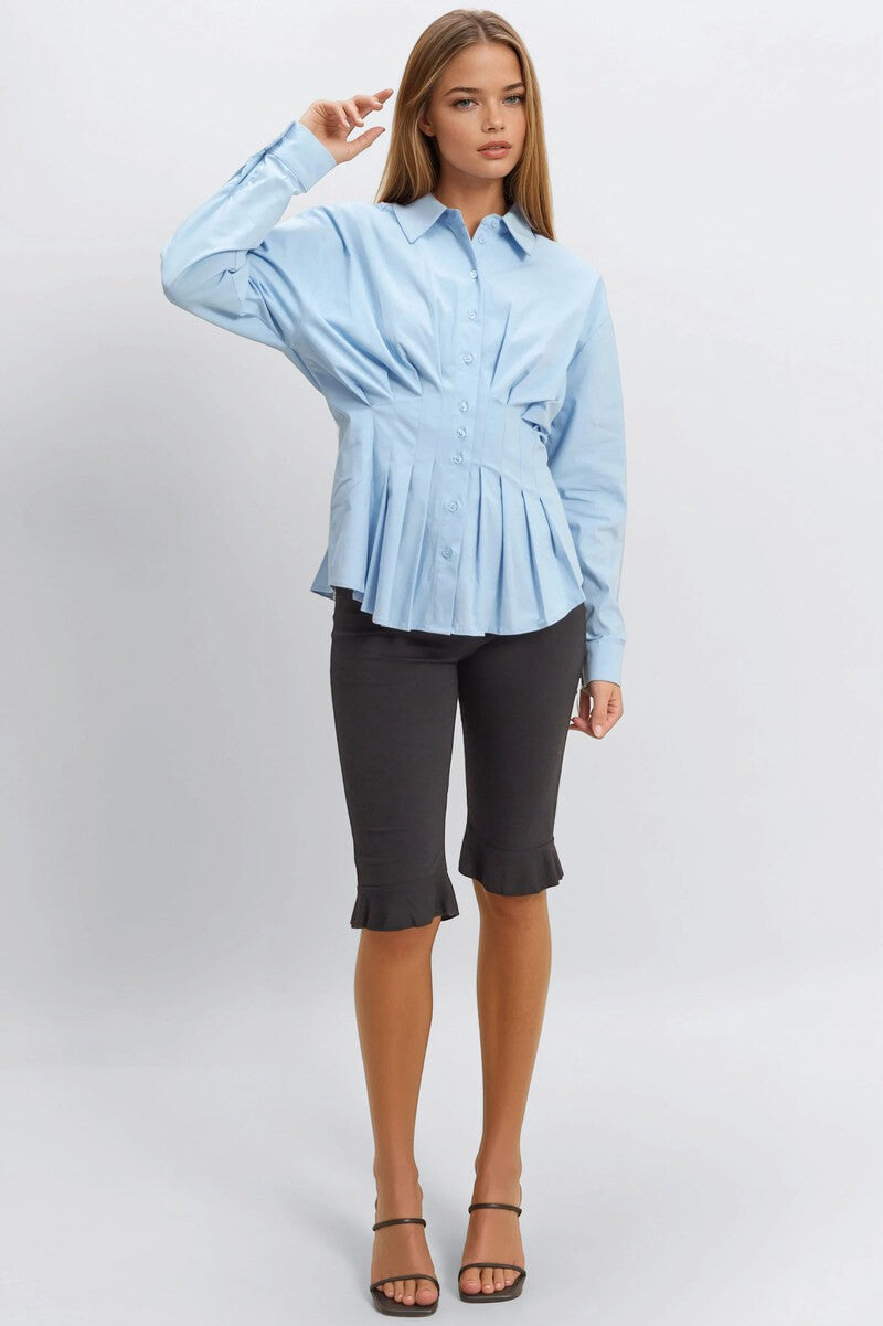 Pleated Poplin Peplum Shirt-Feelings Star